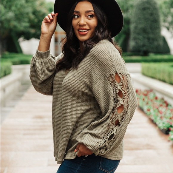 Chloe Lace & Drape Sweater in Olive - Picture 1 of 8